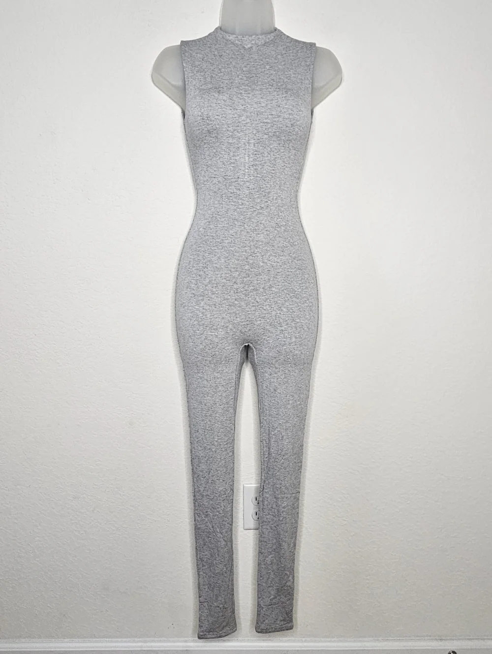 NWT Naked Wardrobe Heather Grey Sleeveless Jumpsuit Mock Neck Bodycon XS - Picture 2 of 10